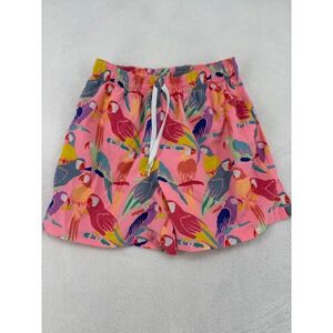 Chubbies Mens Pink Parrot Print Swim Trunks Mesh Lined Elastic Waist Small